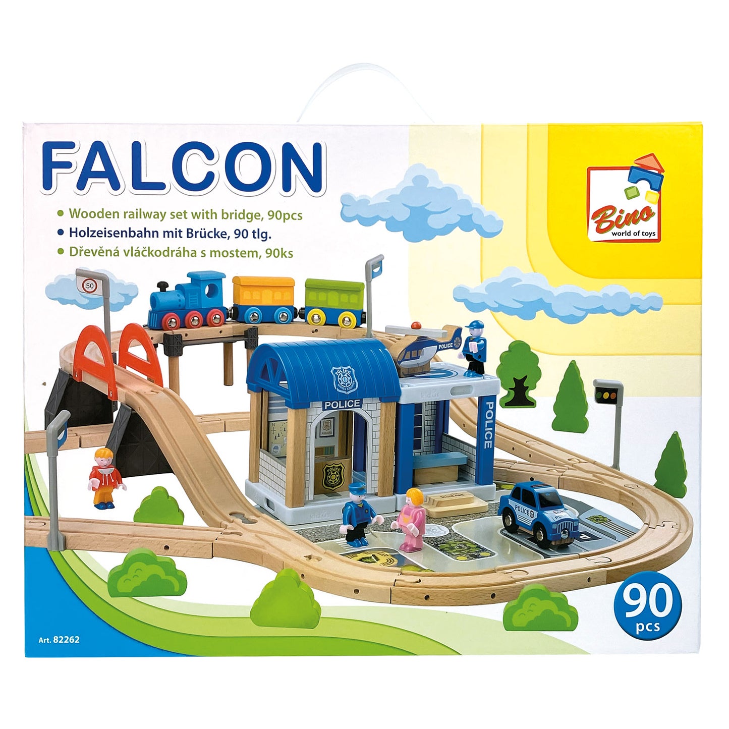 Wooden Rail Way Set with Bridge,  90 pcs.