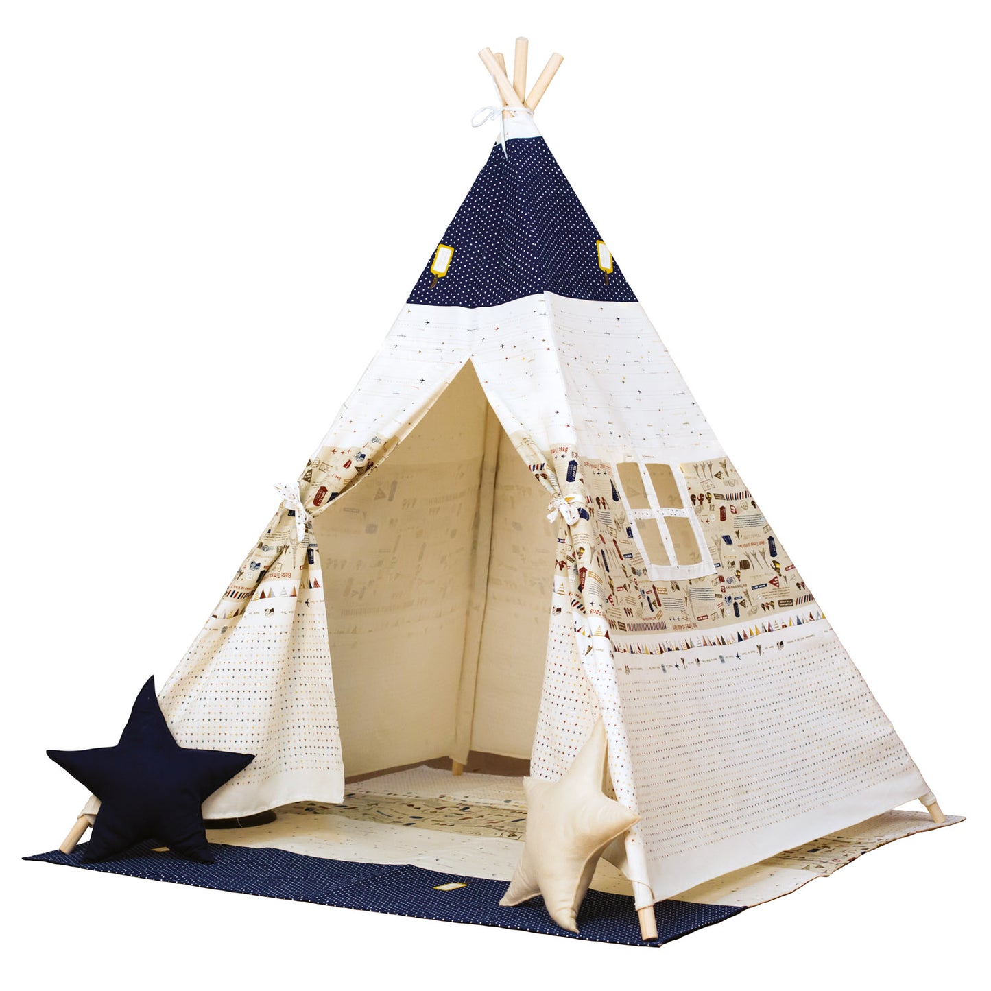 Spielzelt TeePee, blau-beige