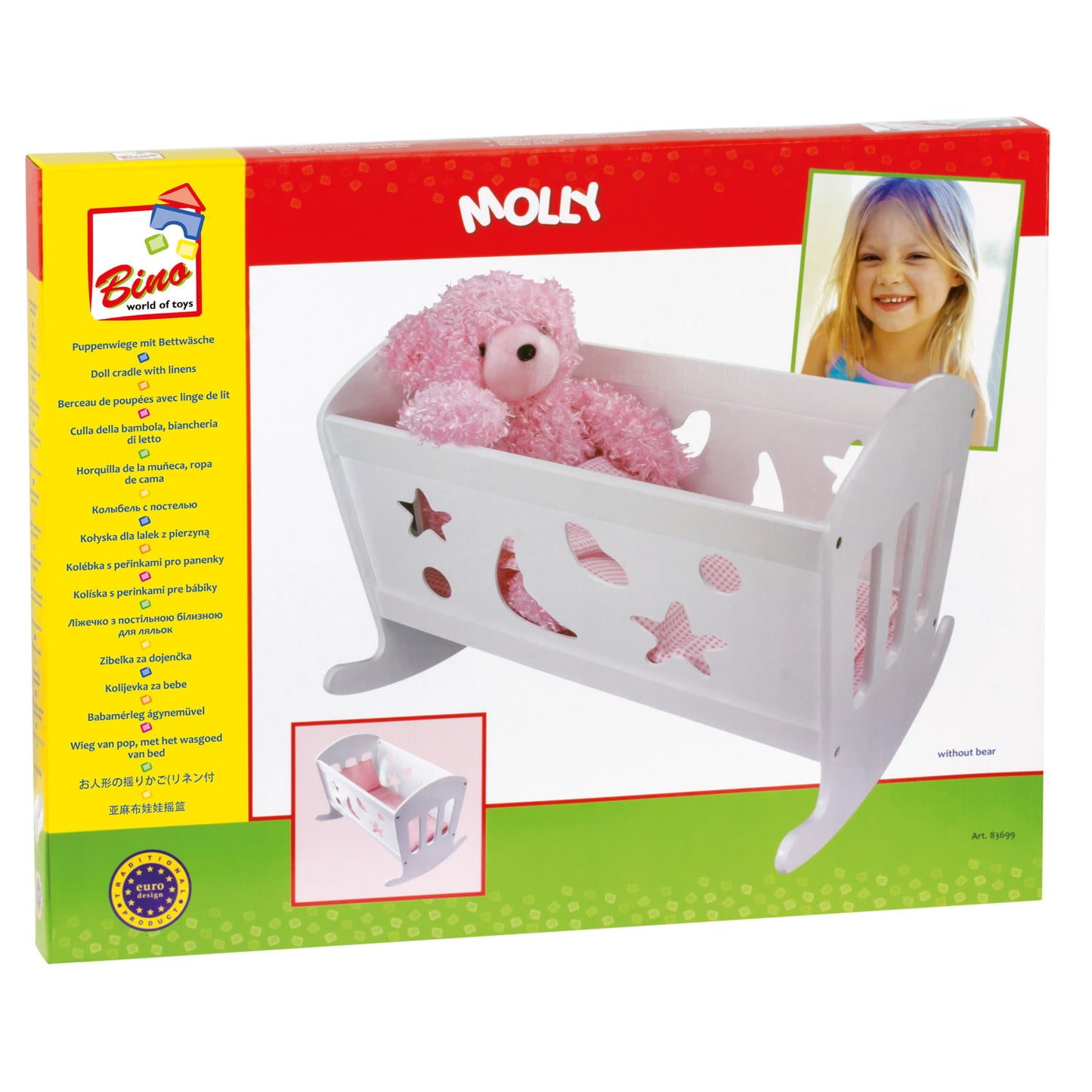 Doll cradle with linens