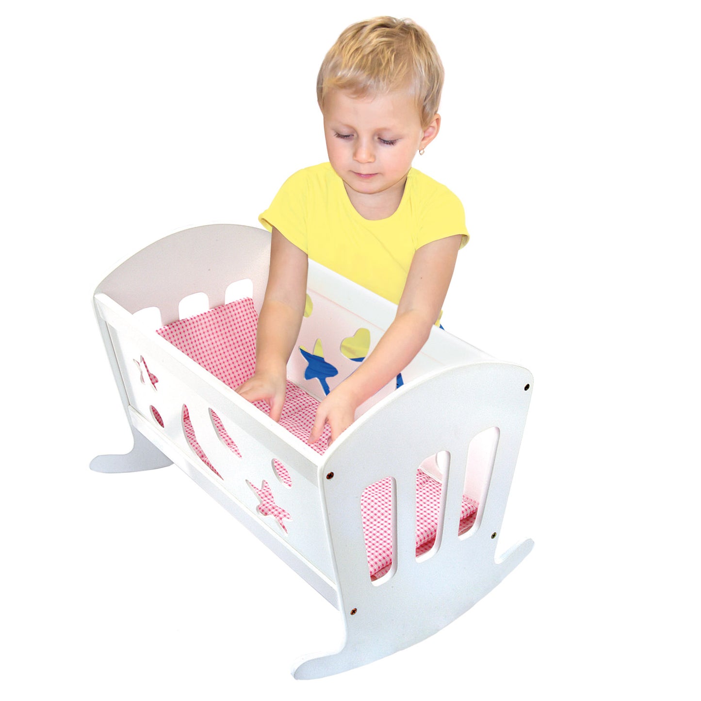 Doll cradle with linens