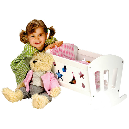 Doll cradle with linens